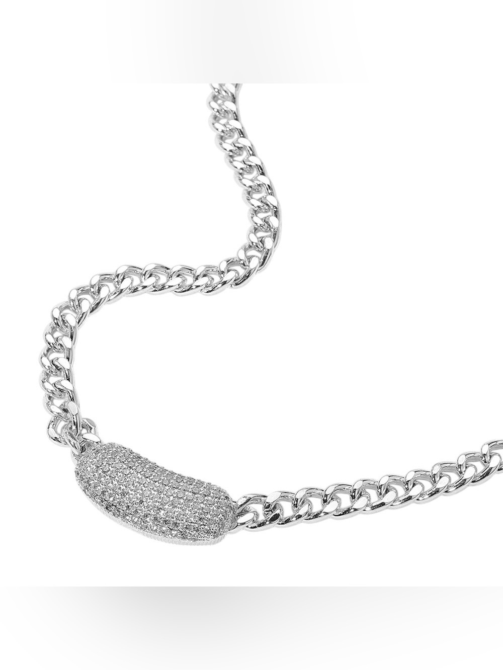 14K Gold Plated CZ Stone Paved Bean Bar Pendant Pointed Necklace
